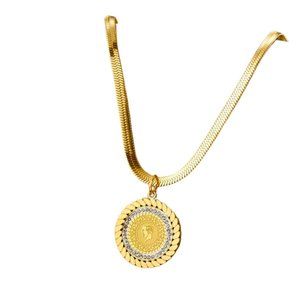 Stainless Steel Coin Rhinestones Pendant Snake Necklace